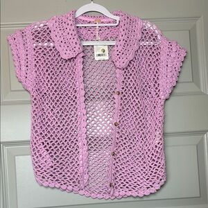 Freepeople Pink button up Crochet top